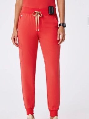 Figs Coral Red Drawstring Jogger Scrub Pants